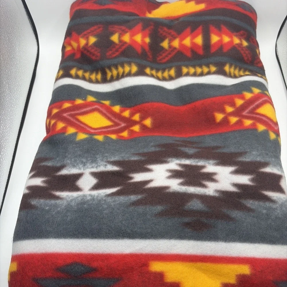 Southwestern Fleece Throw Blanket 88x88 Red Black Aztec Tribal Pattern